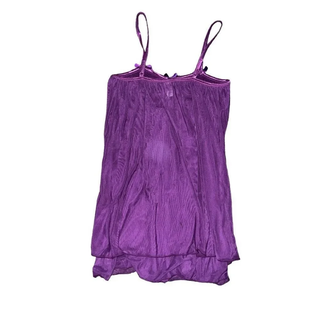 ELEGANT MOMENTS Purple Lace Cup Double Layer Babydoll Sleepwear Size L